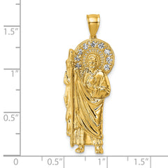 14k Polished CZ Standing Saint Jude Figure Pendant