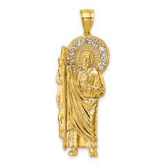 14k Polished CZ Standing Saint Jude Figure Pendant