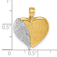 14k and Rhodium Diamond-cut Heart With Wing WATCH OVER ME Pendant