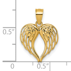 14k Polished and Diamond-cut Cut-out Wings In Heart Shape Pendant