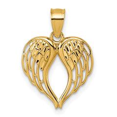 14k Polished and Diamond-cut Cut-out Wings In Heart Shape Pendant