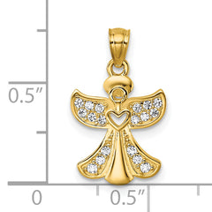 14k Polished CZ Angel with Open Heart Pendant