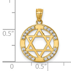 14k Polished CZ Star of David in Circle Pendant