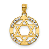 14k Polished CZ Star of David in Circle Pendant