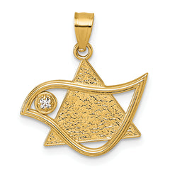 14k Polished and Textured CZ Bird and Triangle Star of David Pendant