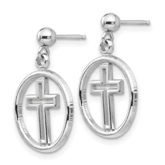 14k White Gold Polished Eternal Life Cross Dangle Post Earrings