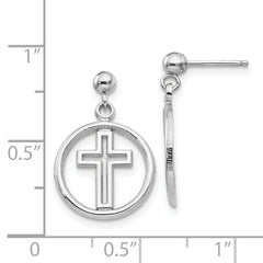 14k White Gold Polished Eternal Life Cross Dangle Post Earrings