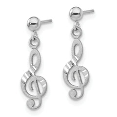 14k White Gold Treble Clef Dangle Earrings