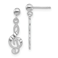 14k White Gold Treble Clef Dangle Earrings