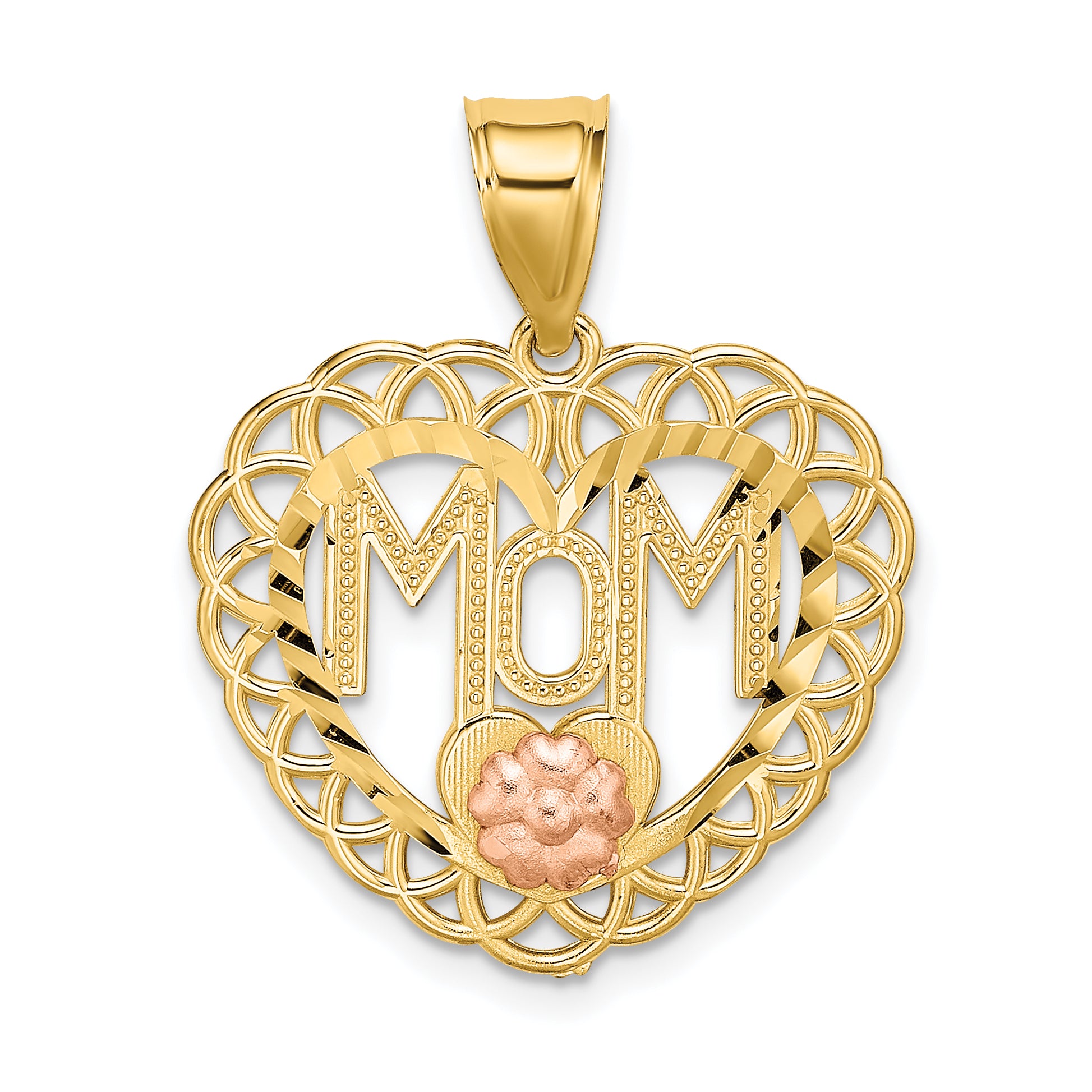 14k Two-tone MOM in Heart Frame Charm