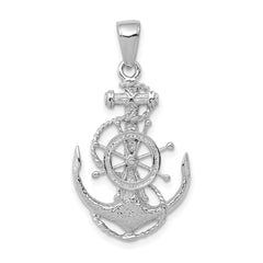 14K White Gold Medium Anchor w/Wheel Pendant