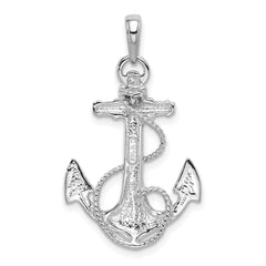 14K White Gold Anchor w/Rope Pendant