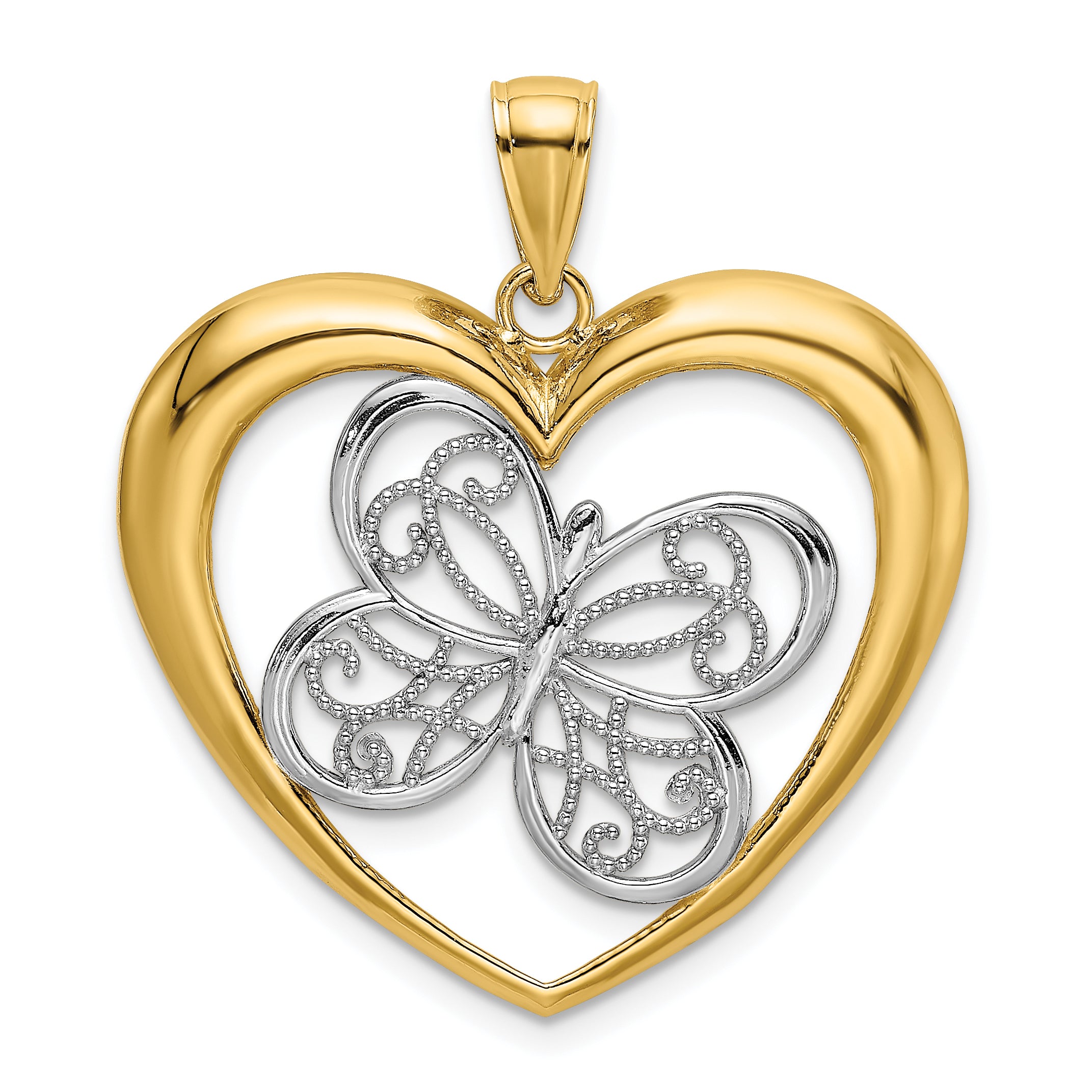 14k and White Rhodium Butterfly in Heart Charm