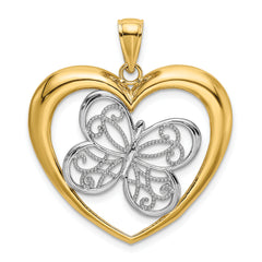 14k and White Rhodium Butterfly in Heart Charm