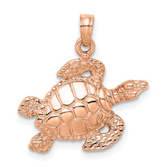 14k Rose Gold Textured Sea Turtle Charm
