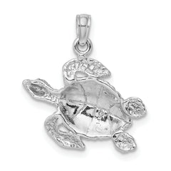 14K White Gold Textured Sea Turtle Charm