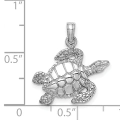 14K White Gold Textured Sea Turtle Charm