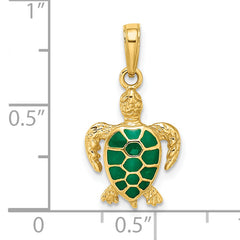 14k Green Enameled Sea Turtle Pendant