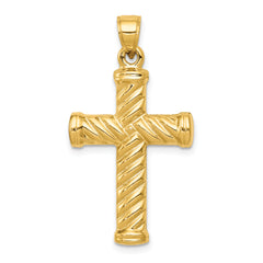 14k Reversible Diamond-cut Textured Cross Pendant