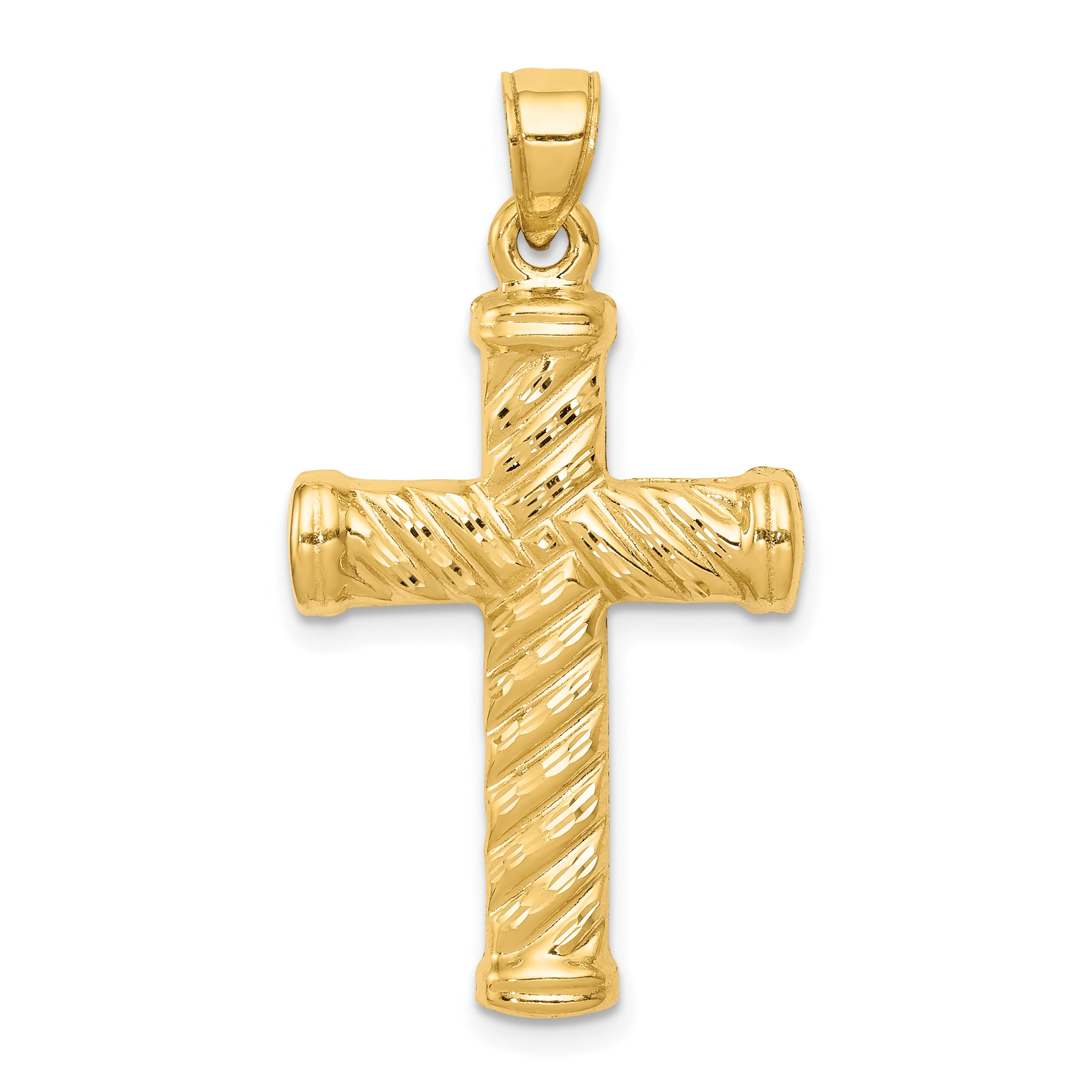 14k Reversible Diamond-cut Textured Cross Pendant