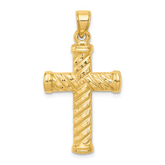 14k Reversible Diamond-cut Textured Cross Pendant