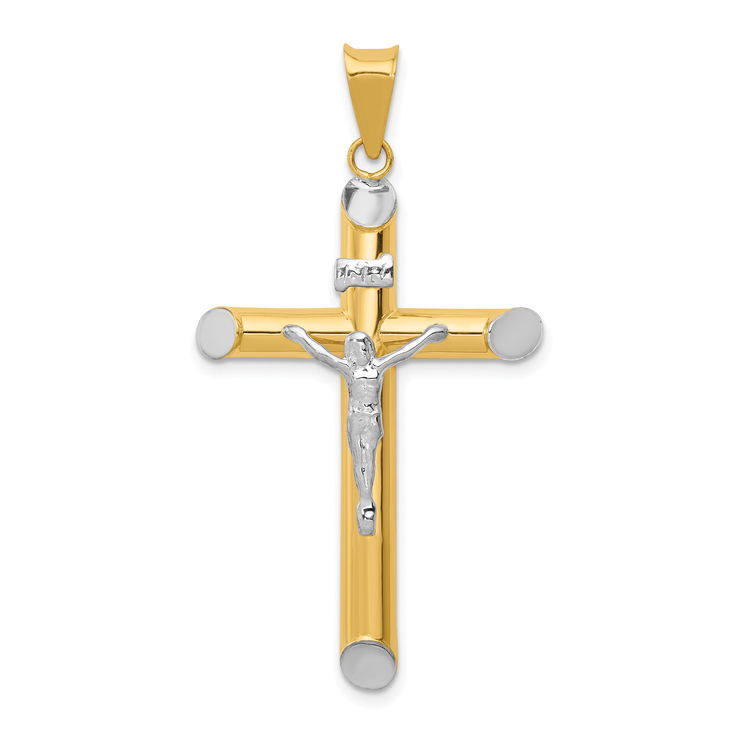 14K Two-Tone and White Rhodium Inri Crucifix Pendant