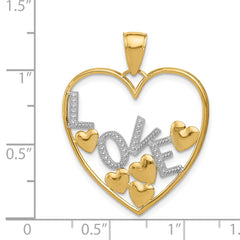 14K and White Rhodium LOVE and Floating Hearts Pendant