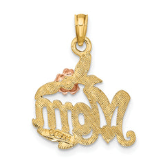 14K Two-tone Polished MOM and Flower Pendant