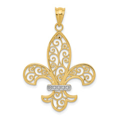 14k and Rhodium Filigree Fleur de Lis Pendant