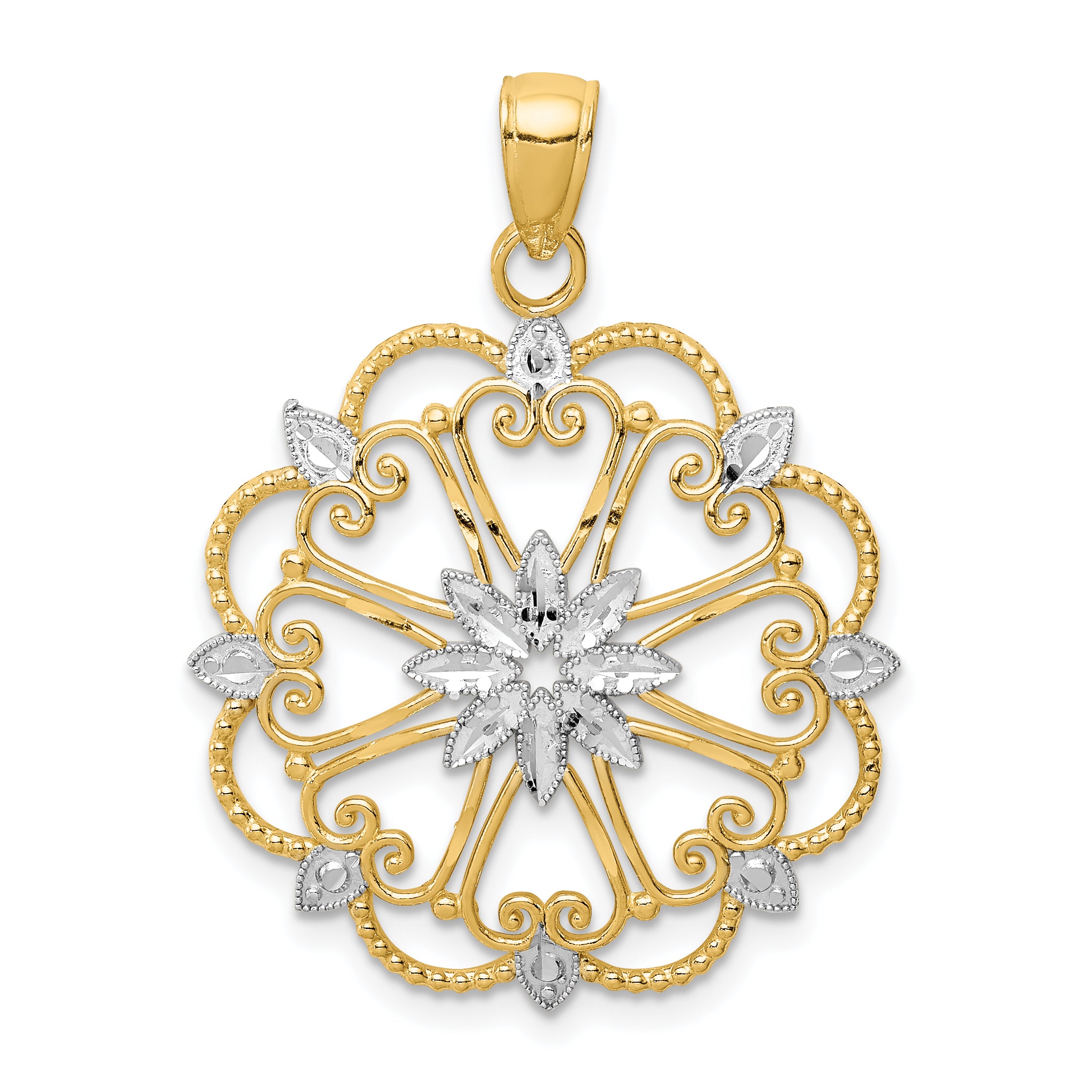 14K and White Rhodium Starburst Pendant
