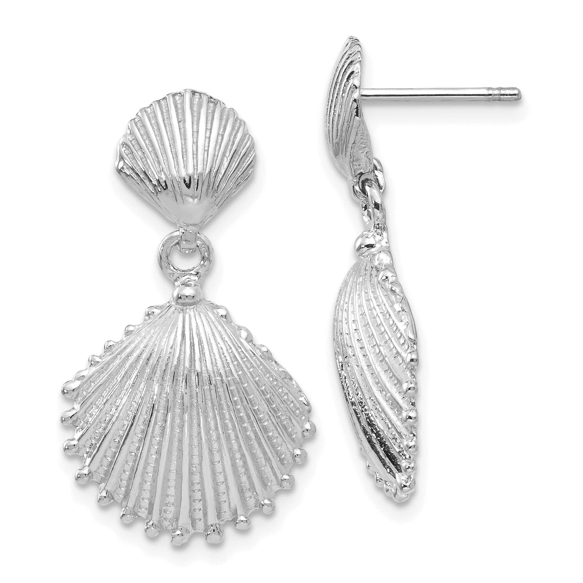 14K White Gold Scallop Shell Dangle Post Earrings