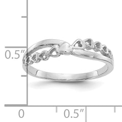 14K White Gold Polished Criss Cross Pattern Hearts Ring