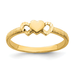 14K Solid Heart with Diamond-cut Hearts Ring
