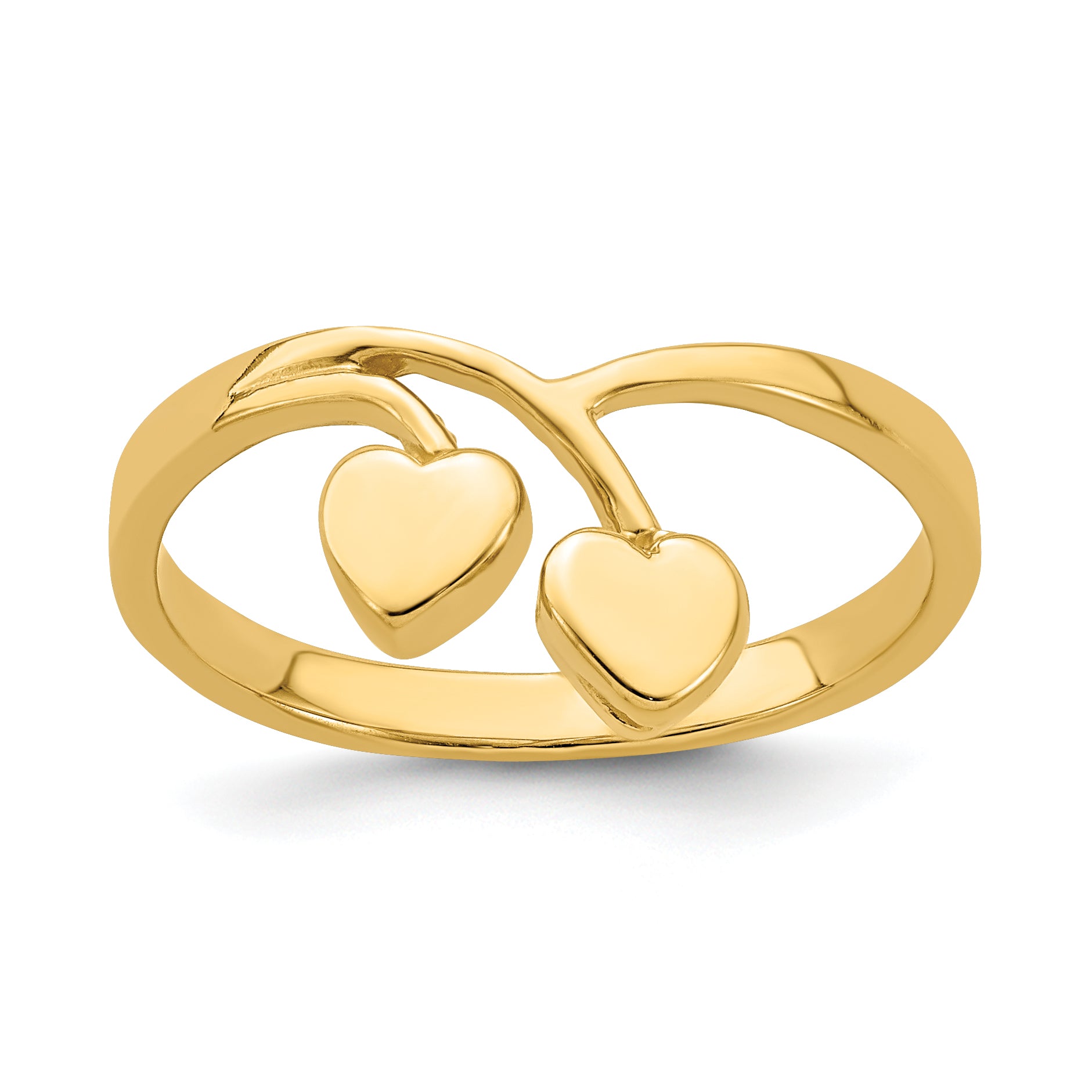 14K Double Heart Drop V Ring
