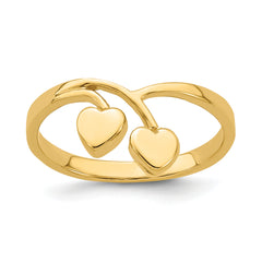 14K Double Heart Drop V Ring