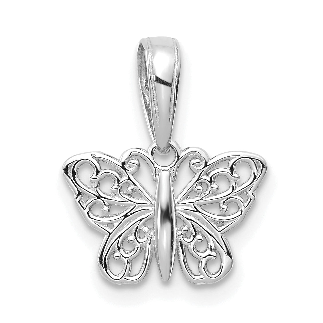 14k White Gold Polished Filigree Butterfly Charm