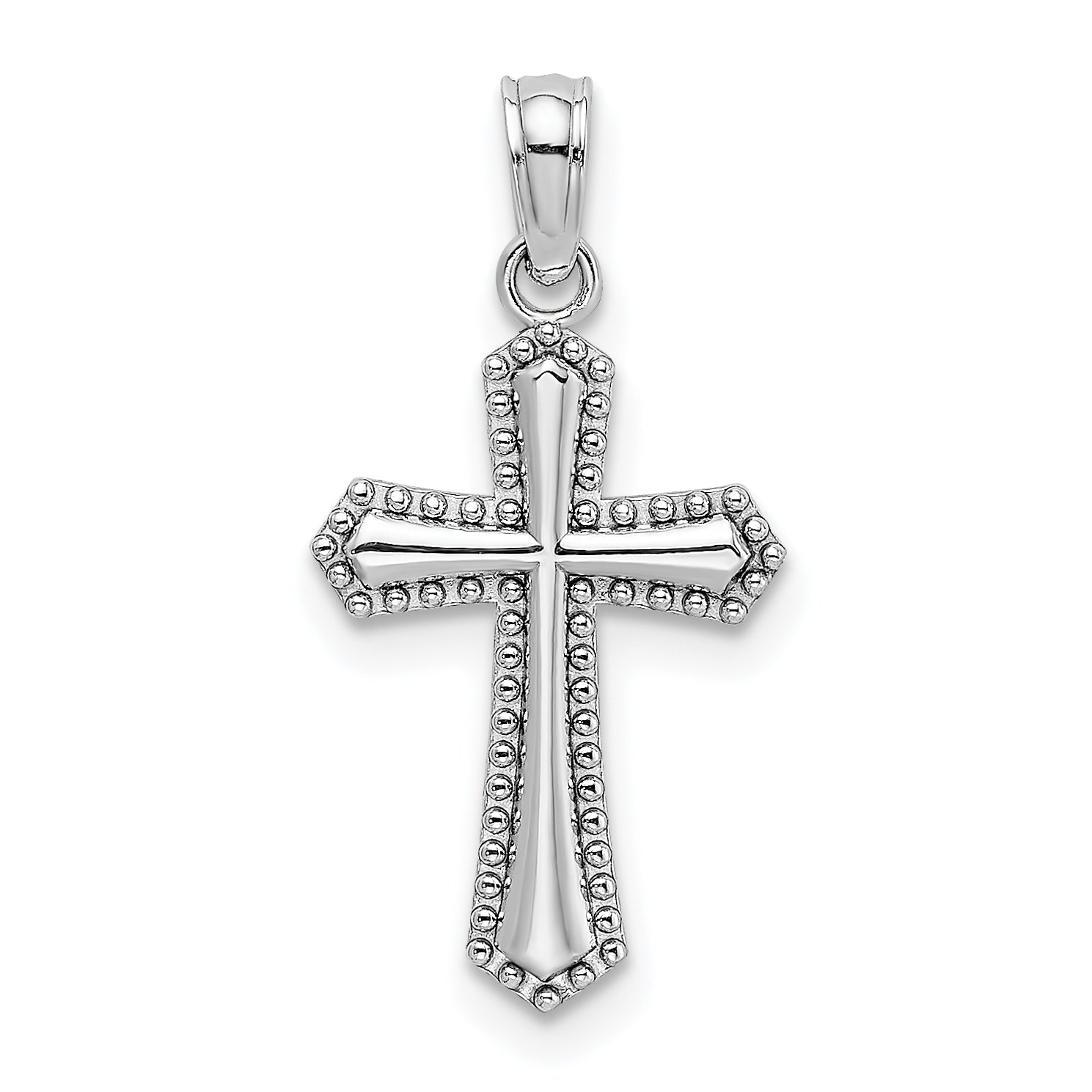 14K White Gold Beaded Trim Cross Charm