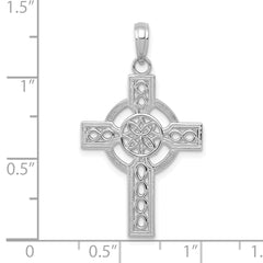 14K White Gold Diamond-cut Celtic Cross Pendant