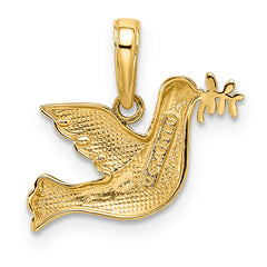 14k White Rhodium Polished Diamond-cut Dove Charm