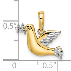 14k White Rhodium Polished Diamond-cut Dove Charm