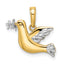 14k White Rhodium Polished Diamond-cut Dove Charm