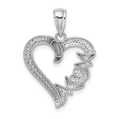 14K White Gold Heart w/MOM Charm