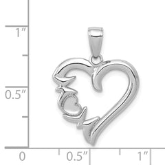 14K White Gold Heart w/MOM Charm