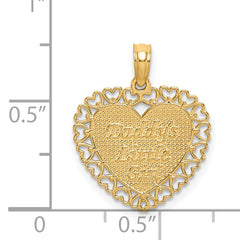 14K Gold Polished DADDYS LITTLE GIRL Textured Heart Charm