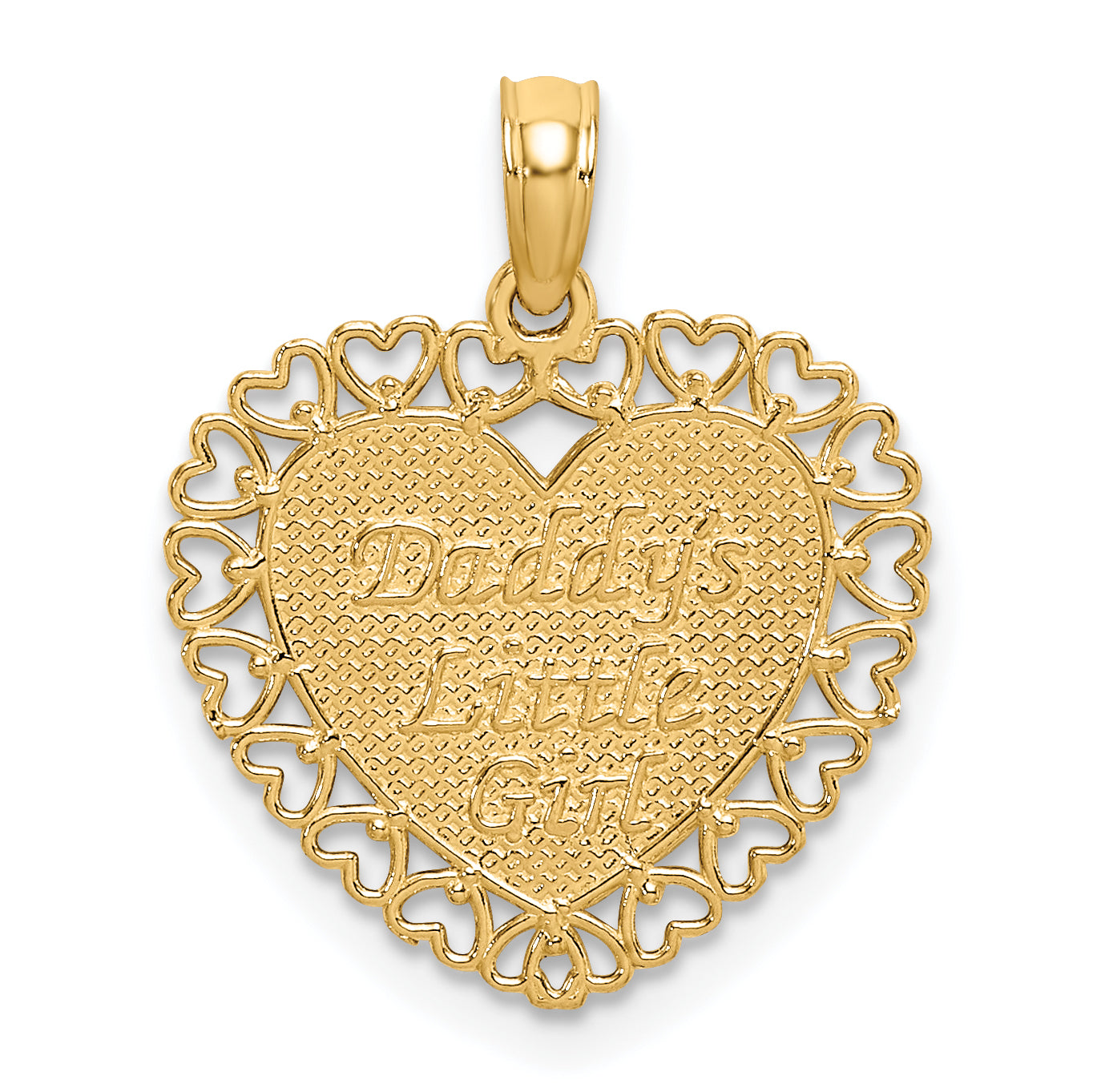 14K Gold Polished DADDYS LITTLE GIRL Textured Heart Charm