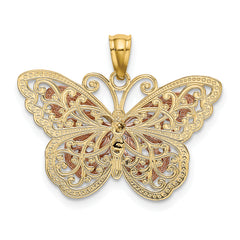 14k Two-tone with White Rhodium Cut-out 2-level Butterfly Pendant