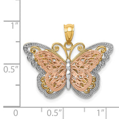 14k Two-tone with White Rhodium Cut-out 2-level Butterfly Pendant