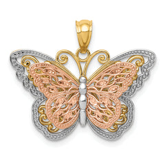 14k Two-tone with White Rhodium Cut-out 2-level Butterfly Pendant