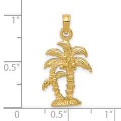 14K Gold Polished / Textured Double Palm Trees Pendant