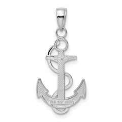 14K White Gold Polished Anchor with Textured Rope Pendant
